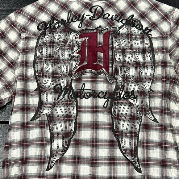 Harley-Davidson Embellished Wing with Raw Edge Applique Plaid Long Sleeve Shirt - Picture 11 of 12